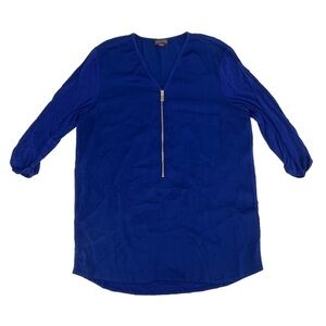 Vince Camuto Blue 3/4 Sleeve Front Zipper V-Neck Blouse Size Small Women's